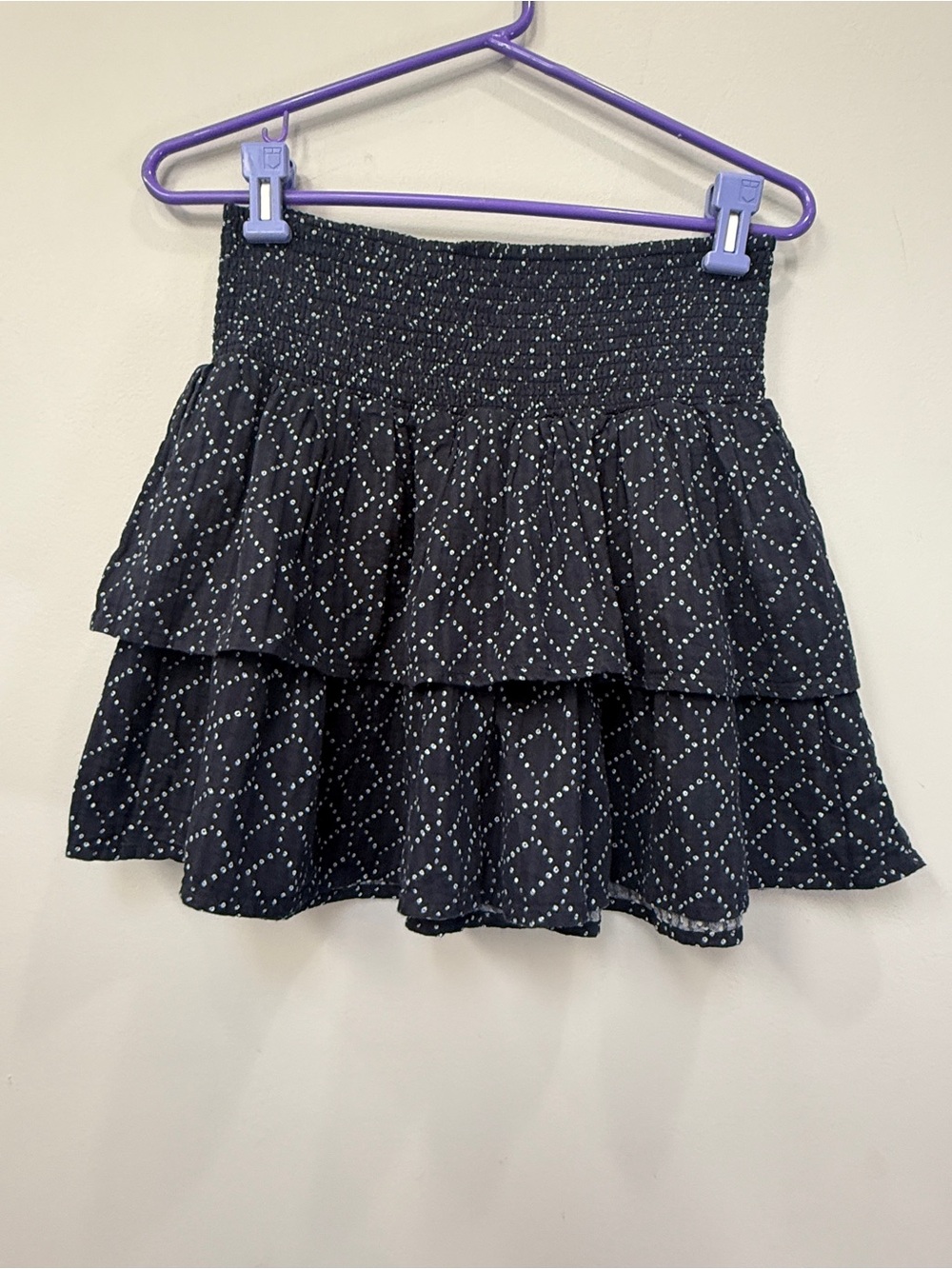 Universal Thread Black Tiered Smocked-Waist Dot-Diamond Skater Skirt
